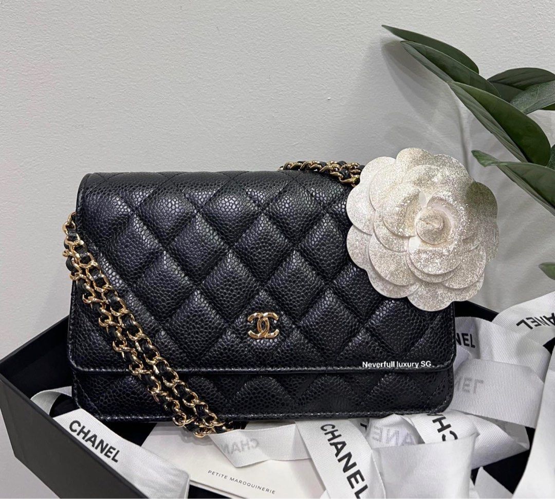 Chanel WOC Wallet On Chain Black Caviar Ghw, Luxury, Bags