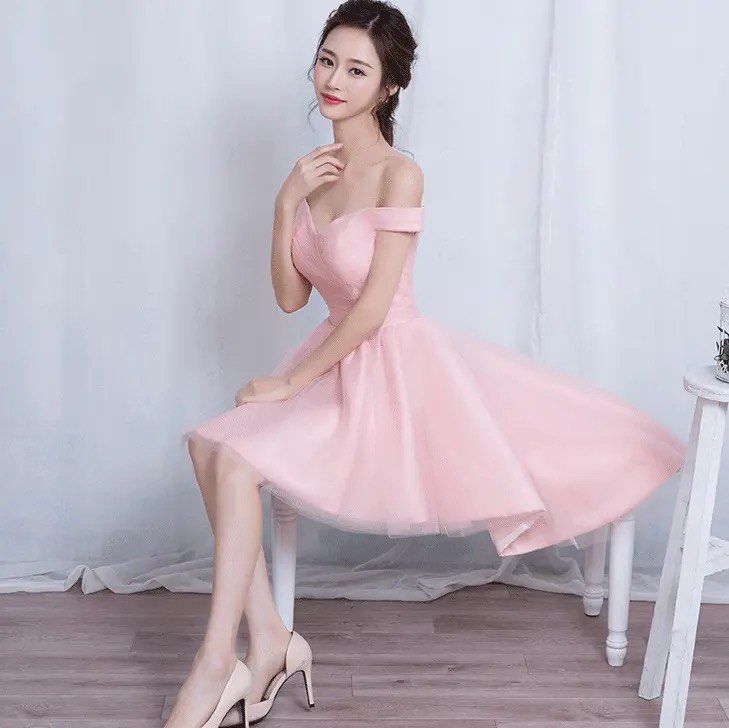 Cheris Pink Off Shoulder High Low Formal Dress Women s Fashion