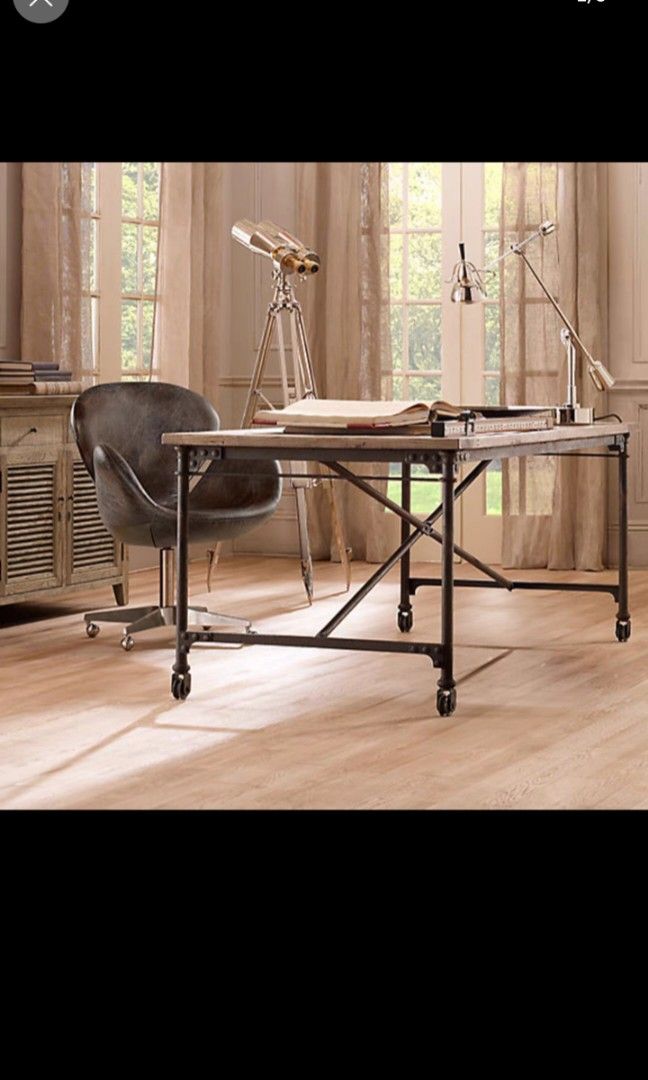 Industrial computer table (solid wood), Furniture & Home Living