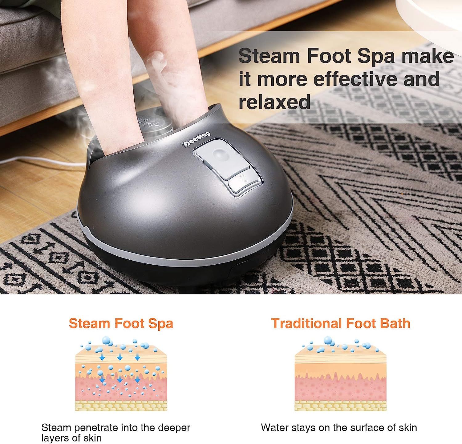 Deestop Steam Foot Spa Bath Massager Foot Sauna with 3 Heat Levels