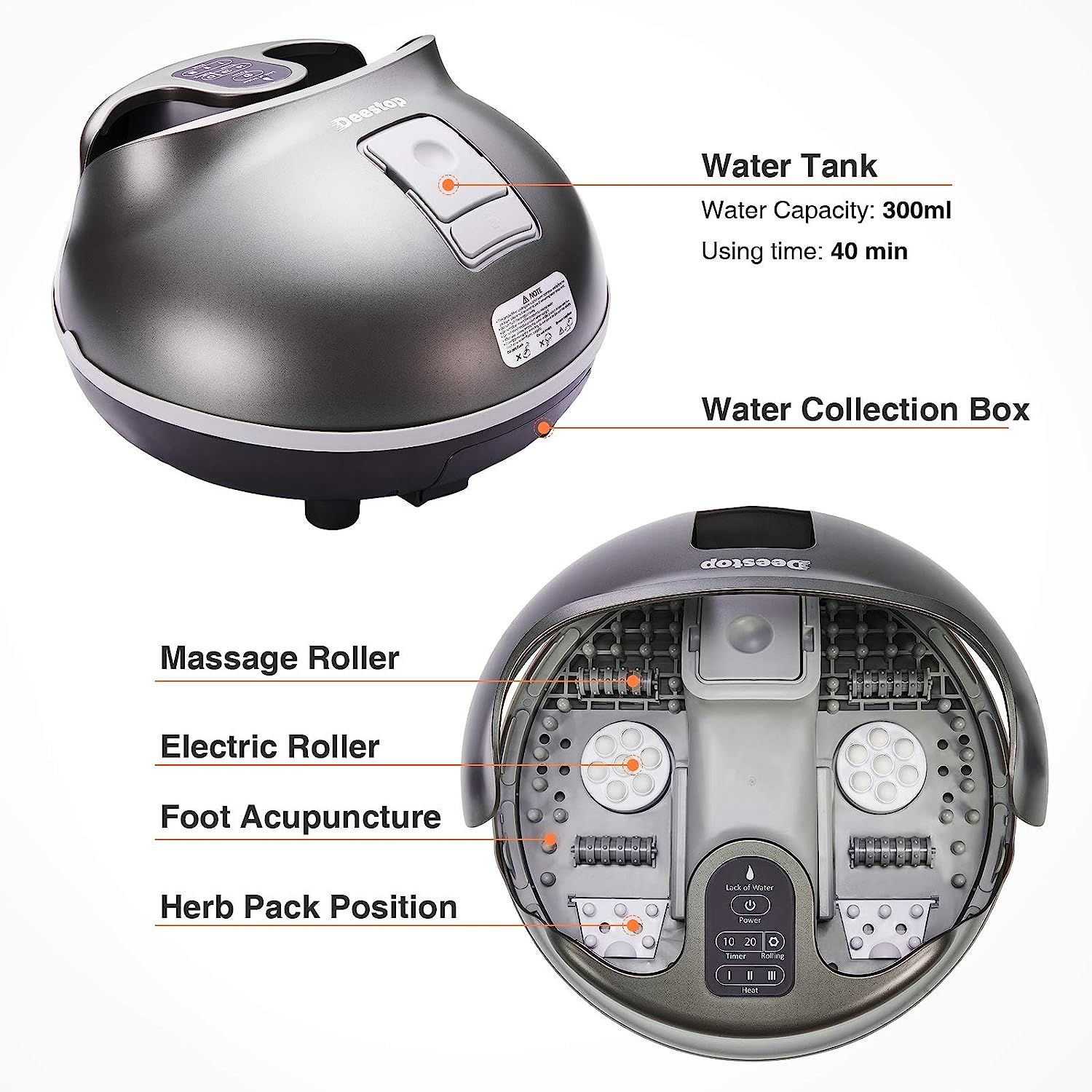Deestop Steam Foot Spa Bath Massager Foot Sauna with 3 Heat Levels, Electric Massage Rollers