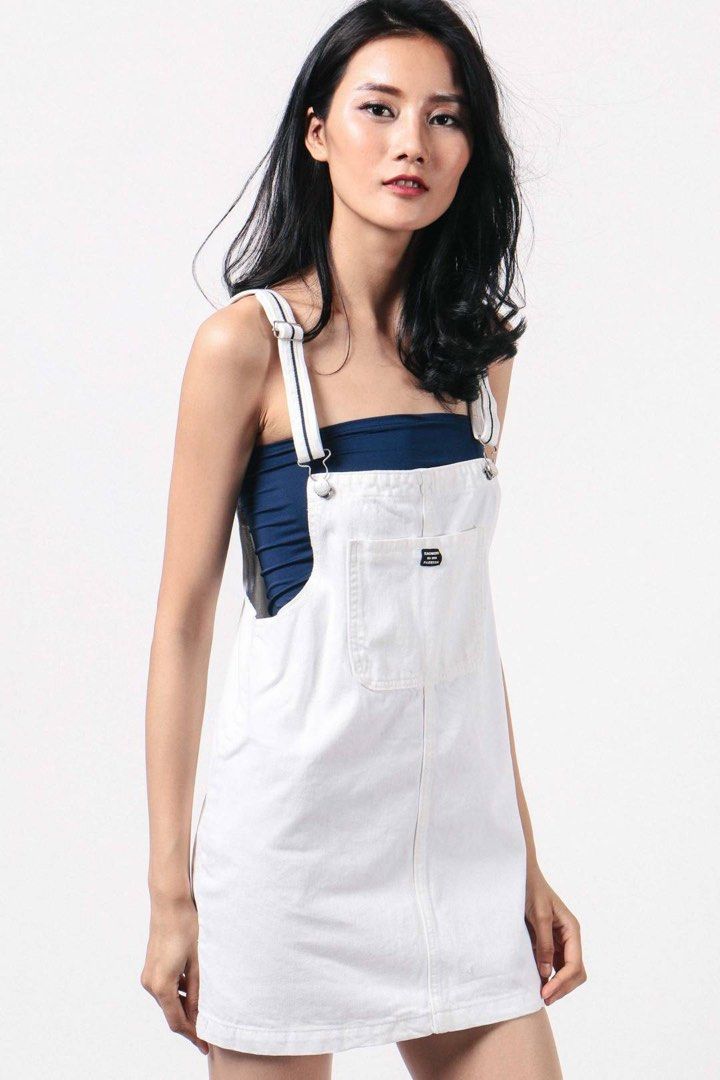 White denim hotsell dungaree dress