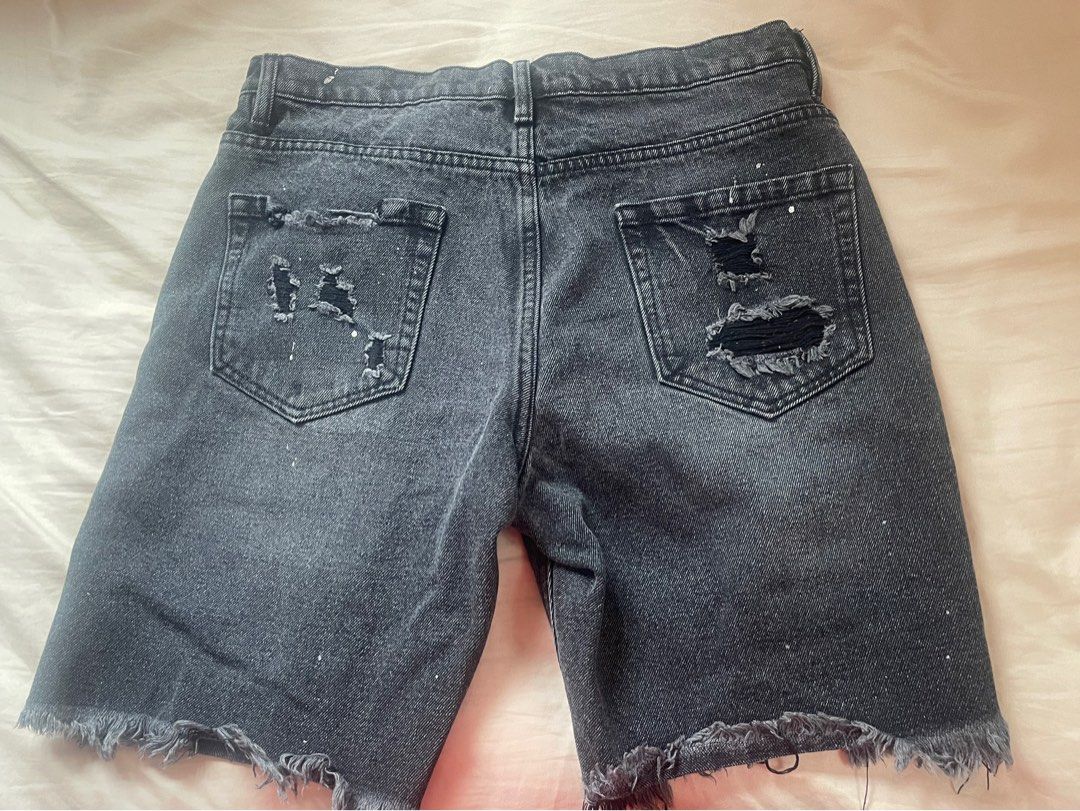 Fear of God Essentials Ripped Black Denim Shorts, Luxury, Apparel on ...