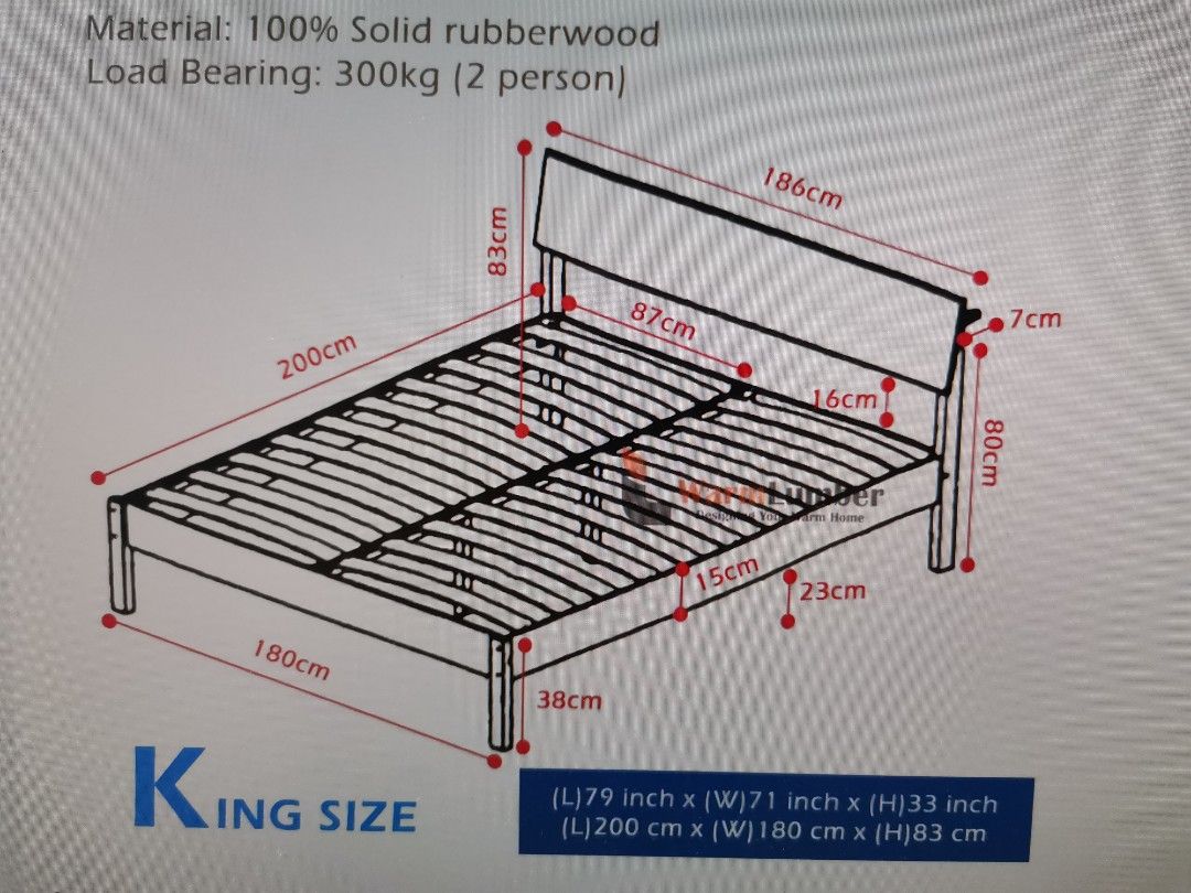 Full Solid Rubberwood Bed Frame with HeadBoard, Furniture & Home Living