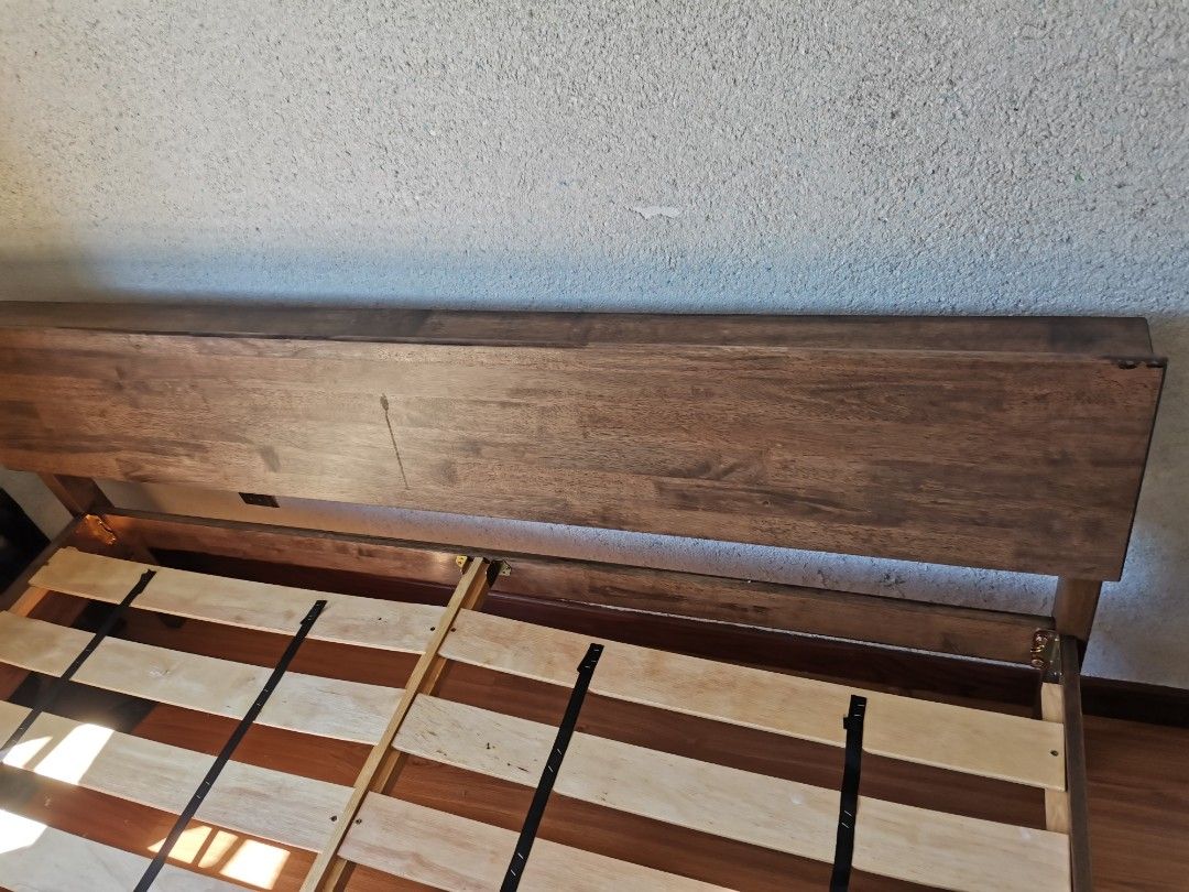 Full Solid Rubberwood Bed Frame with HeadBoard, Furniture & Home Living