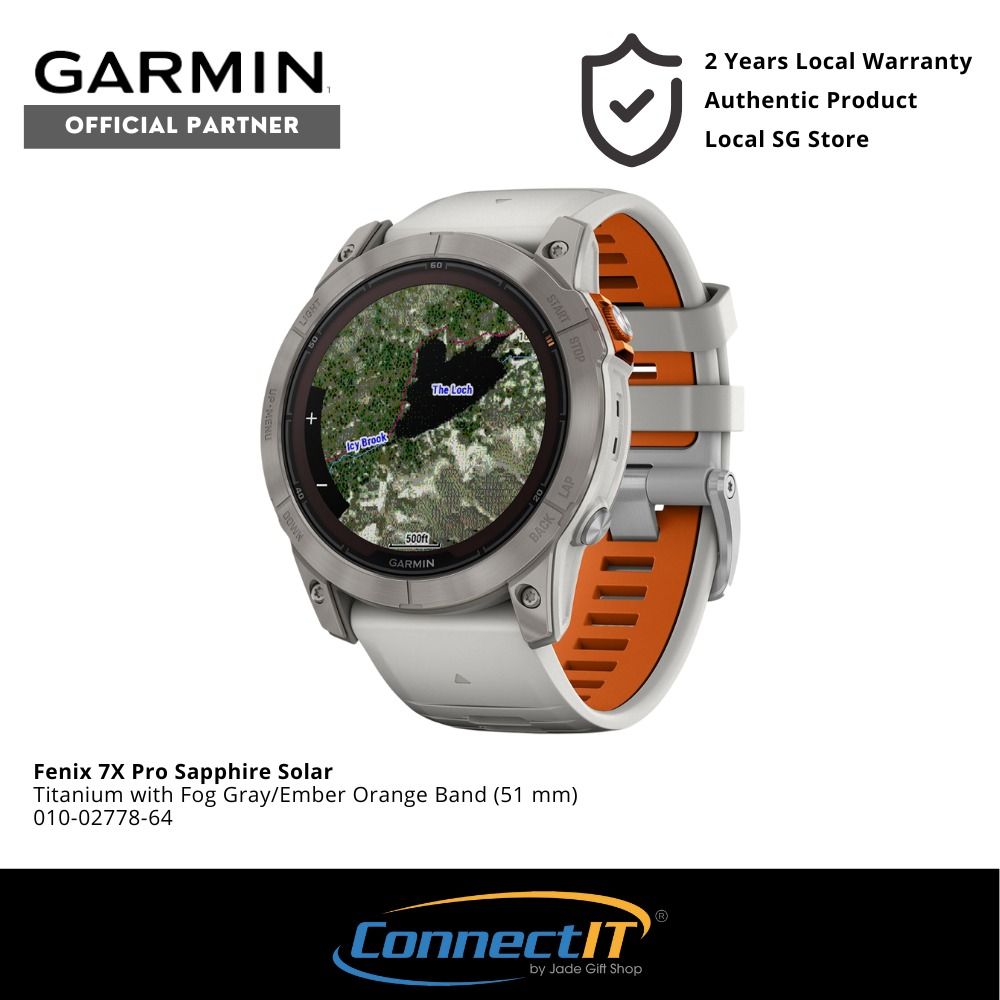 Garmin Fenix 7x Pro Sapphire Solar Edition Titanium With Fog Gray/ember  Orange Band : Target