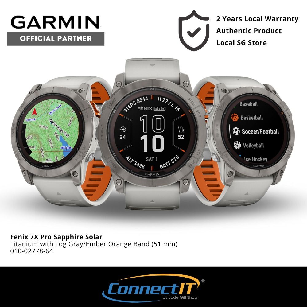 Garmin 010-02778-14 Fenix 7X Pro Solar 51MM Smartwatch Orange Titanium  Watch