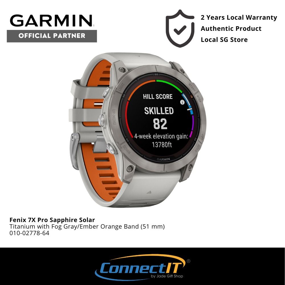 Garmin 010-02778-14 Fenix 7X Pro Solar 51MM Smartwatch Orange Titanium  Watch