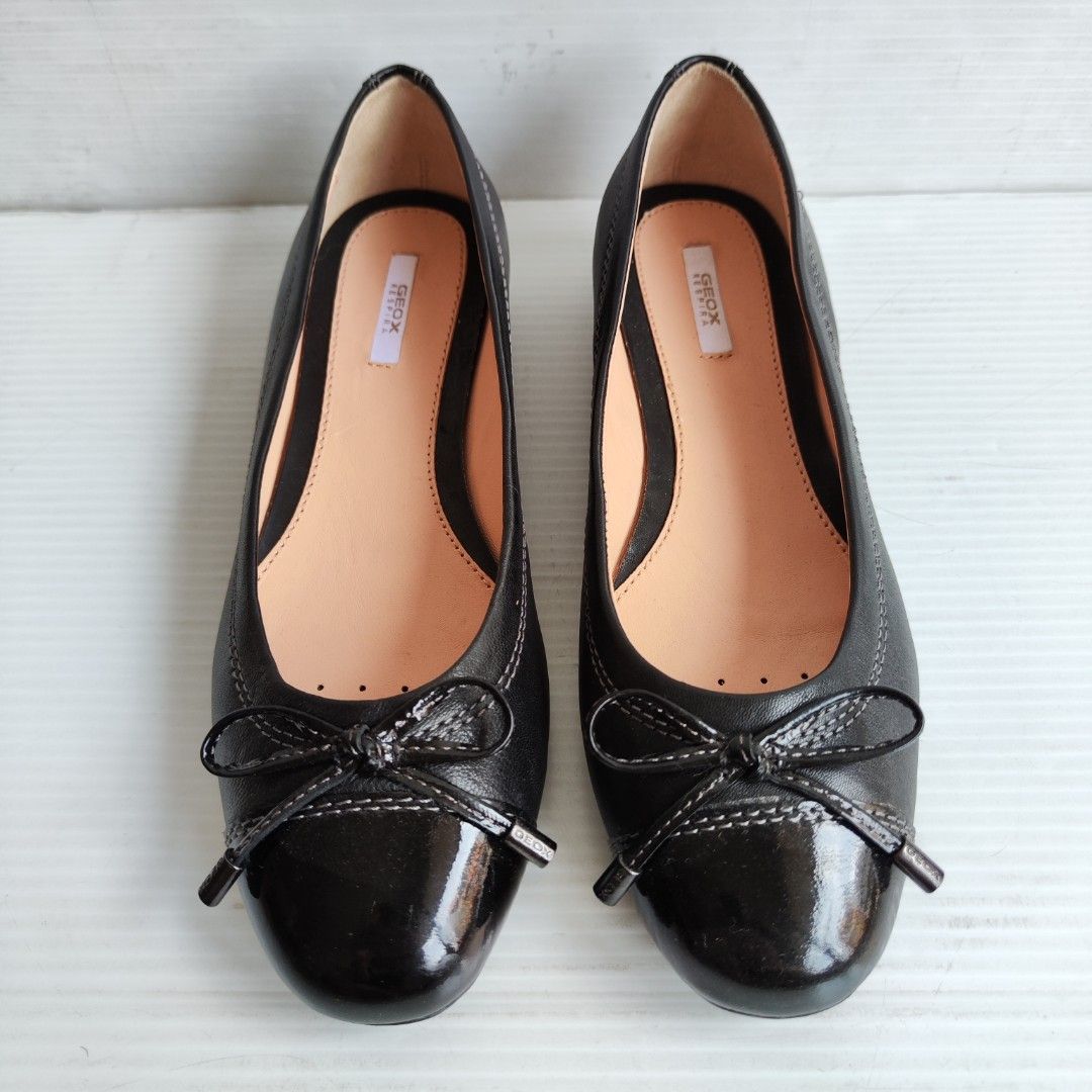 GEOX Respira Black leather flats sepatu kulit hitam cewek wanita
