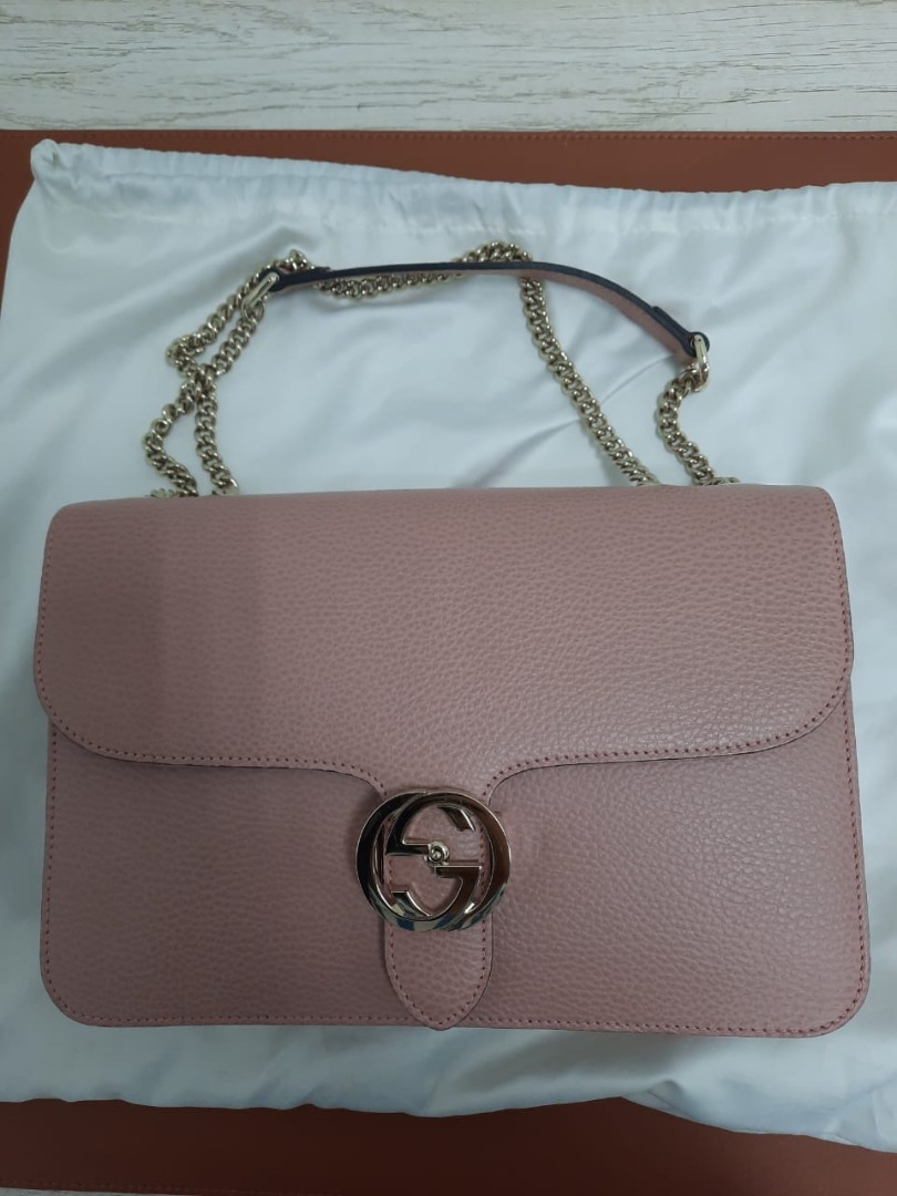 Gucci dollar calfskin small interlocking g shoulder store bag soft pink