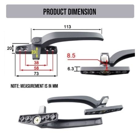 HDB Window Locking Handle - Aluminium Casement Lever Replacement Home ...