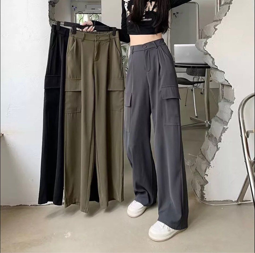 Cheap Loose Cargo Pants Women Hip Hop Style Pants High Waist Ankle-Length  Pants Streetwear Female Overalls | Joom