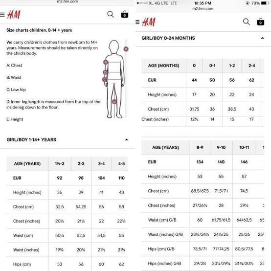 H and m size guide kids cheap