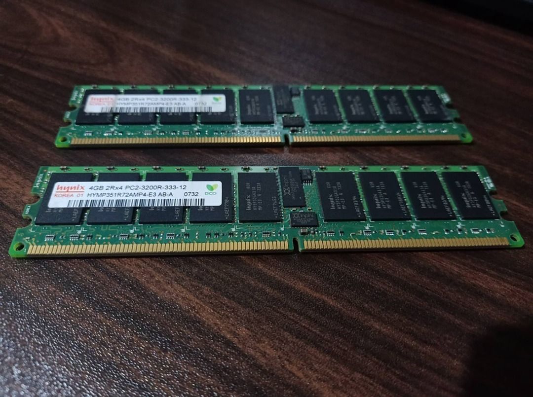 Hynix 4GB 2Rx4 PC2-3200R-333-12 ECC SDRAM RAM Server Memory Module (Category: Computer Parts) located in Manila. Submitted by unclevin29 (Listing ID 1240033939, Image 1). Description: Hynix 4GB 2Rx4 PC2-3200R-333-12 ECC SDRAM RAM Server Memory Module 300 each 20 pieces available.