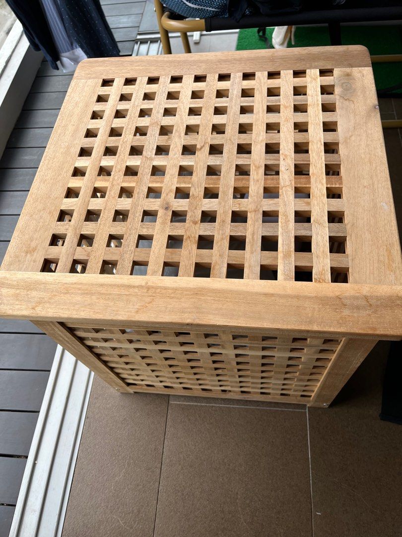 IKEA HOL acacia wood side table with storage, Furniture & Home Living