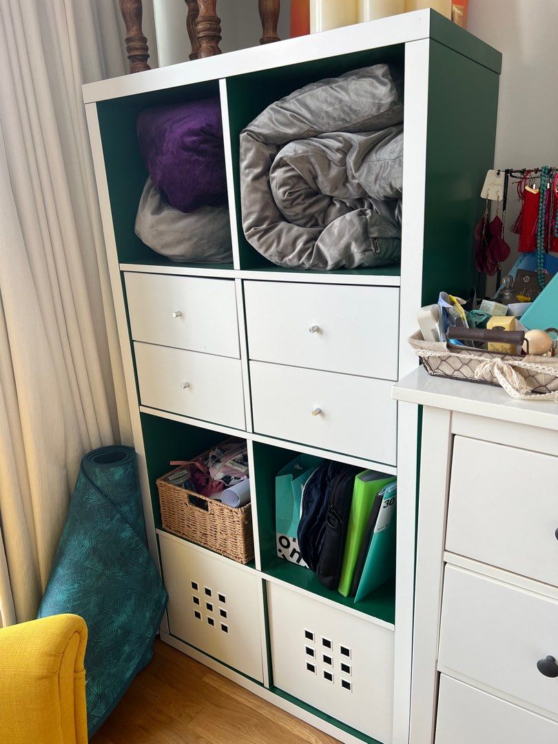 IKEA shelving unit with drawers and boxes, Furniture & Home Living