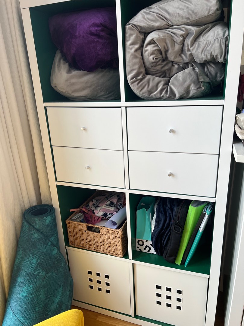 IKEA shelving unit with drawers and boxes, Furniture & Home Living