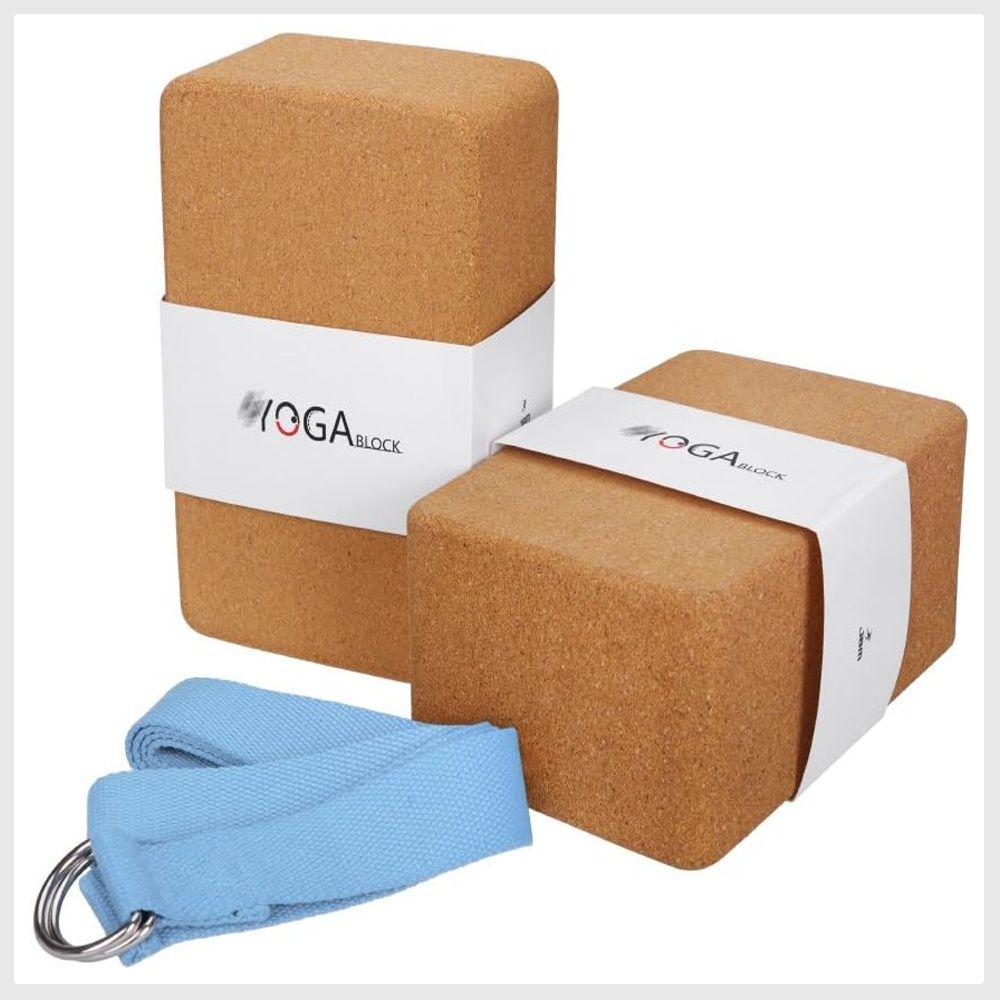 JBM Yoga Blocks 2 Cork Yoga Block with Strap Solid Yoga Brick to Support  and Deepen Poses (Cork & Blue), Sports Equipment, Other Sports Equipment  and Supplies on Carousell