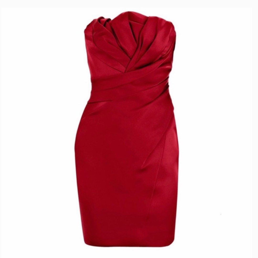 Karen millen silky satin wine red cocktail bandeau dress cny