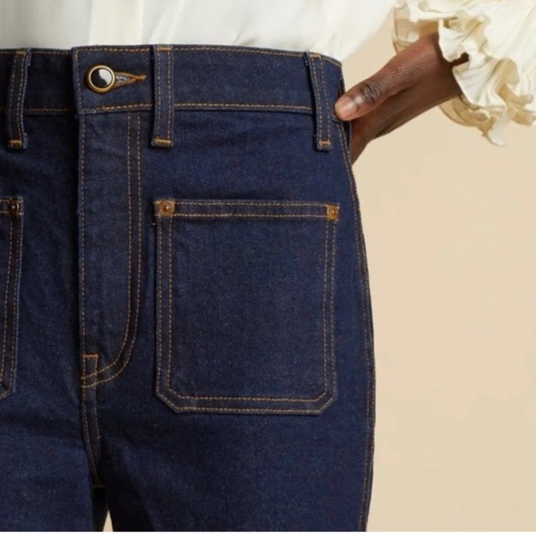 Raquel Patch Pocket Flare Jeans by Khaite for $57