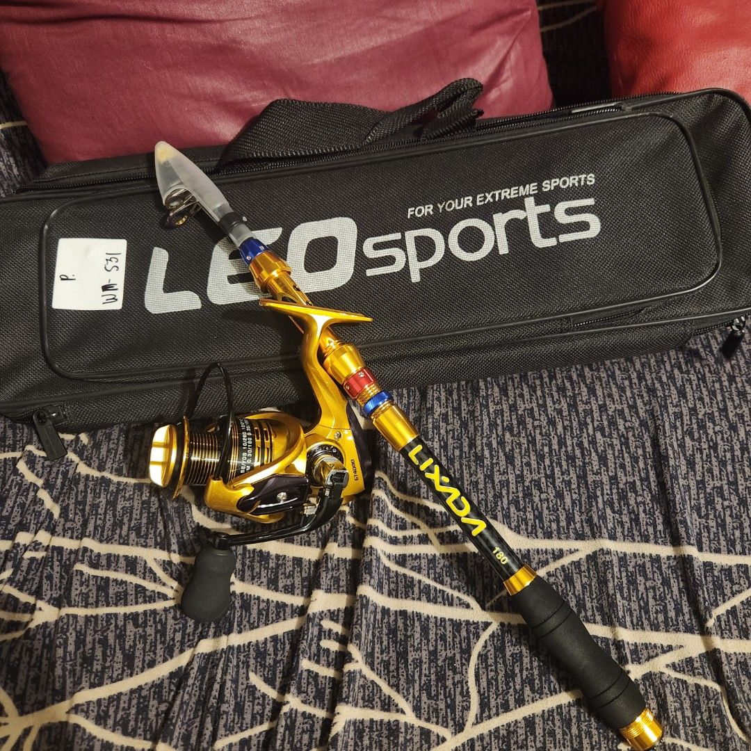 LEO Fiberglass Fishing Rod & Reel with Carrying Bag set, Sports