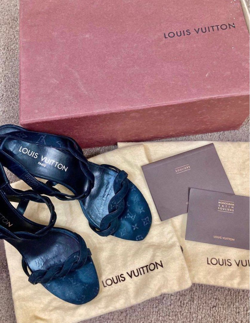 LOUIS VUITTON BLACK MONOGRAM SATIN SOULIERS STRAP HEELS, Luxury,  Accessories on Carousell