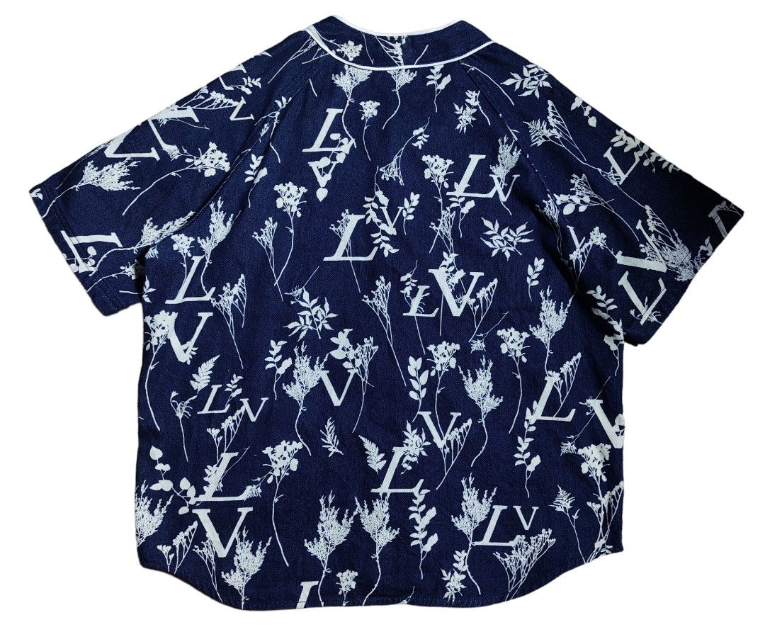 Louis Vuitton Blue Denim 'LV Leaf' Baseball Shirt
