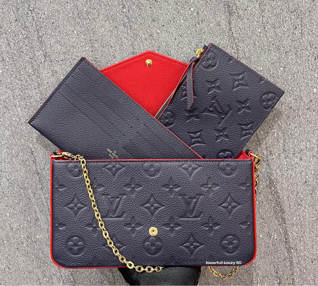 Authentic Louis Vuitton Felicie Pochette Monogram Empreinte Leather Navy &  Red
