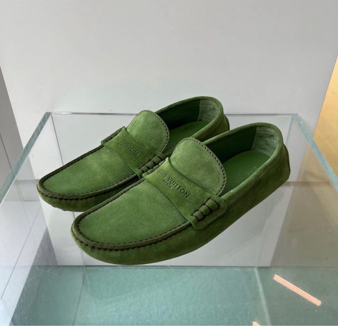 LOUIS VUITTON Saint Germain Suede Loafers Shoes Green Size 7.5 / 41.5