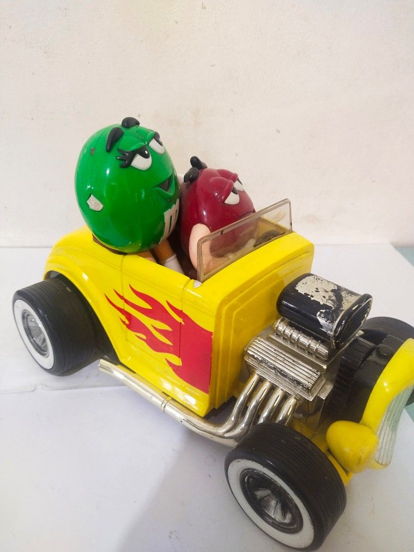 M&Ms Yellow Hot Rod Roadster Candy Dispenser w/Red and Green M&M  Characters