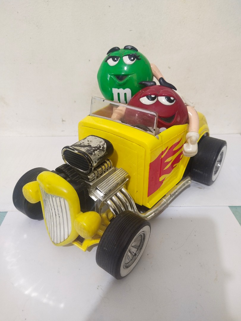M&Ms Yellow Hot Rod Roadster Candy Dispenser Red and Green M&M  Characters