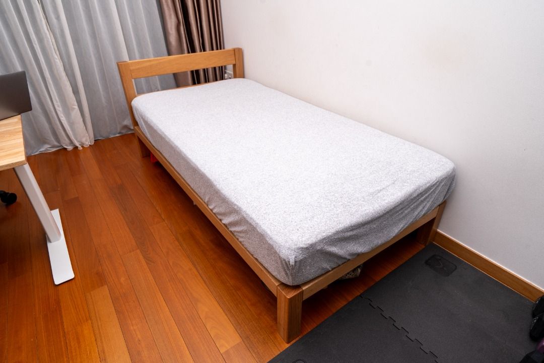 Muji Bed Frame and Mattress (Wooden bed Oak veneer Single