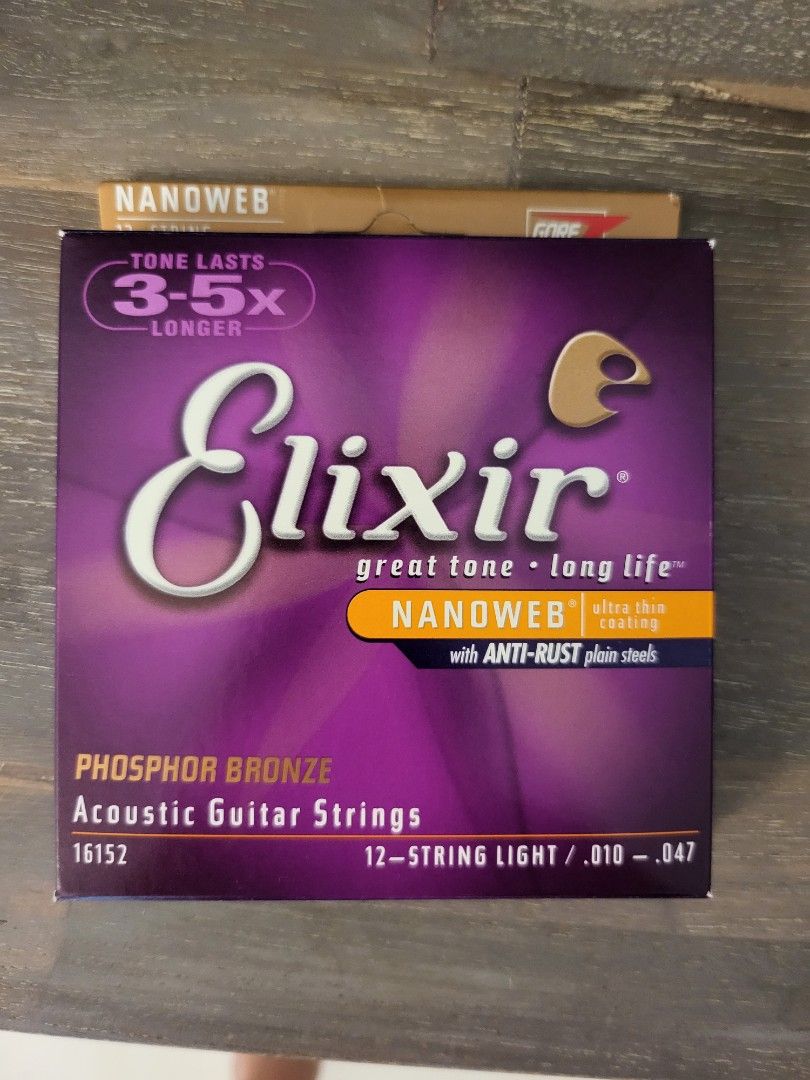 Elixir Nanoweb 12 string, Light (0.010 0.047), Phosphor Bronze, Hobbies   Toys, Music  Media, Music Accessories on Carousell