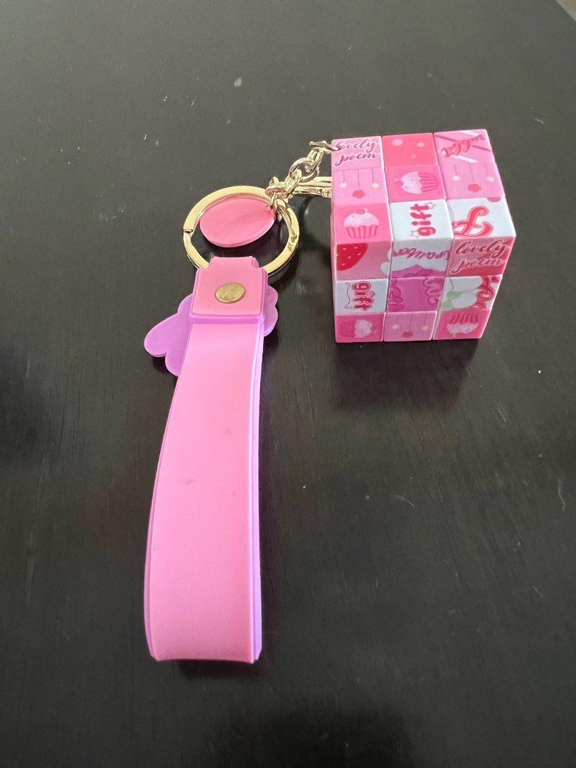 Plaid Rabbit Keychain with Rubics Cube, Hobbies & Toys, Toys & Games on