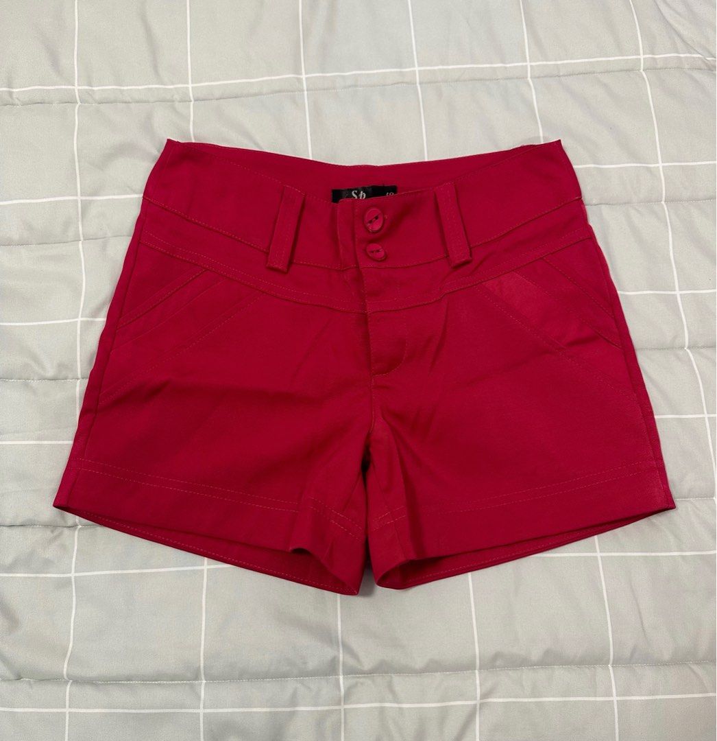 red tailored shorts