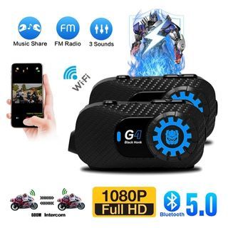 Runsho G4 Black Honk Motorcycle Bluetooth Headset Intercom + Camera Supports 1080P HD Video Photo