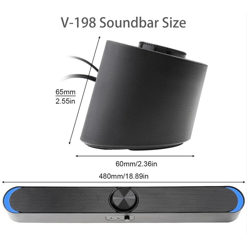 SADA V-198 USB Sound Bar Computer Speakers with LED Lights 3.5mm Audio ...