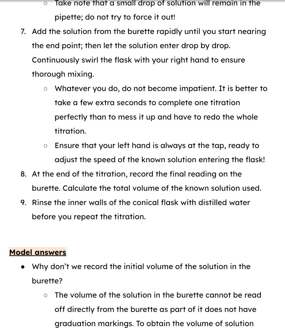 RGS Sec 3/Sec 4 Titration IP O level Chemistry Practical Notes Chem