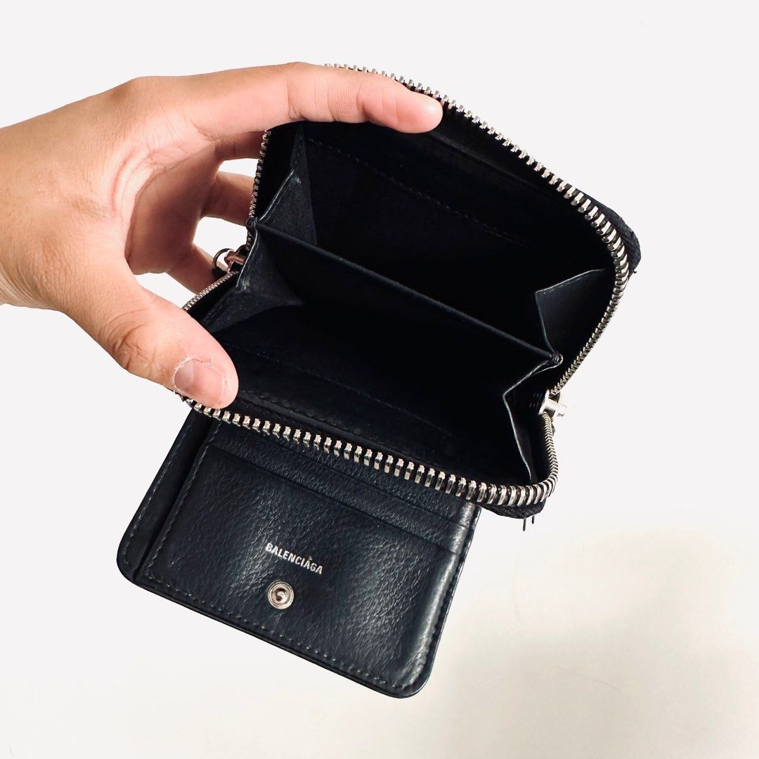 Balenciaga Leather Logo Zip Card Holder 594548 Black Pony-style calfskin  ref.997410 - Joli Closet