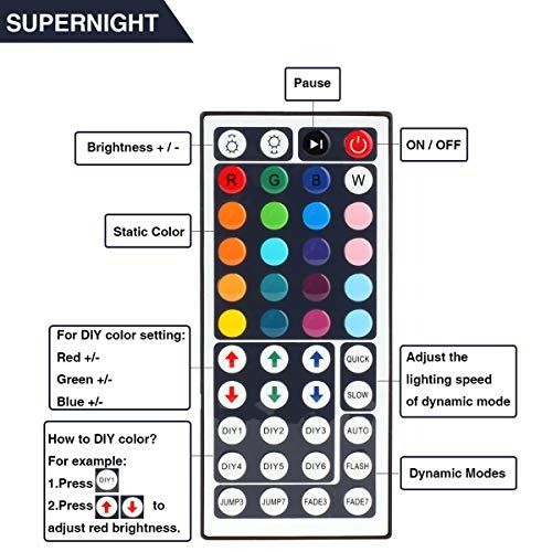 SUPERNIGHT RGB LED Strip Light Remote Controller, 24 Key IR Remote Dimmer  for 12V 5050 3528 RGB LED Rope Lights (1 Port