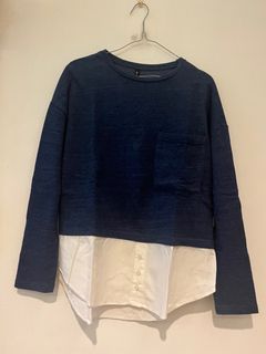 Stradivarius Layered Sweatshirt in Navy & White