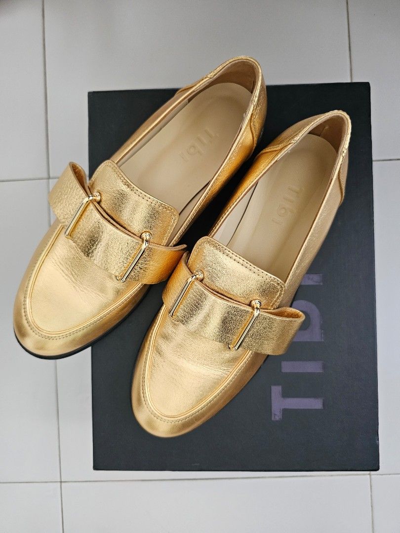 TIBI Gold leather loafers