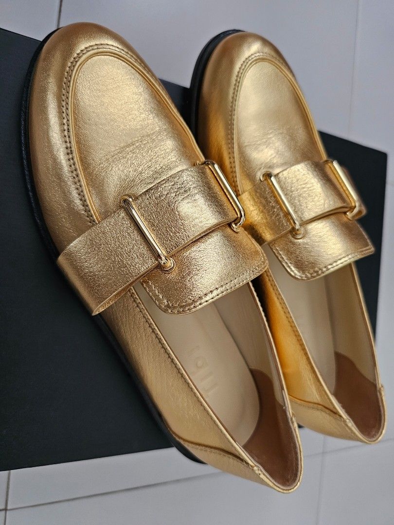 Gold leather loafers top