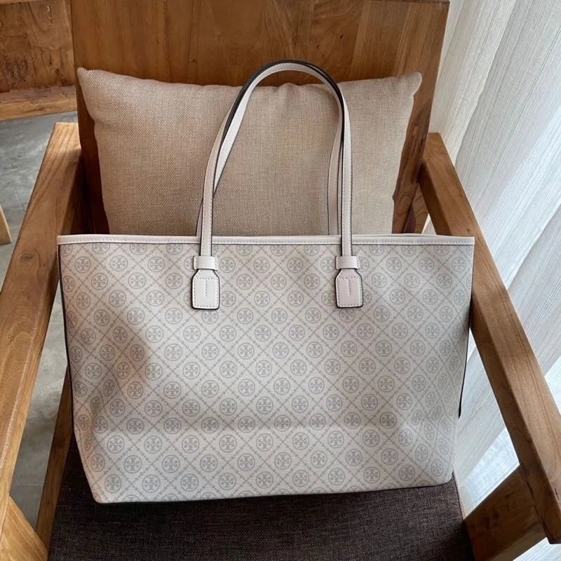 Tory Burch T Monogram Coated Canvas Tote in Brown