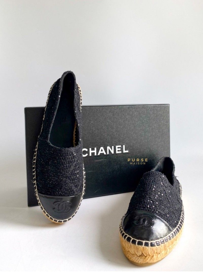 Chanel Beige and Black Canvas Sequins CC Espadrilles Size 37 Chanel | The  Luxury Closet