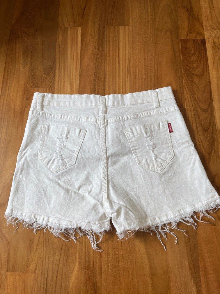 White frayed denim shorts outlet