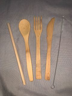 Wooden Spoon Fork Knife Straw Set