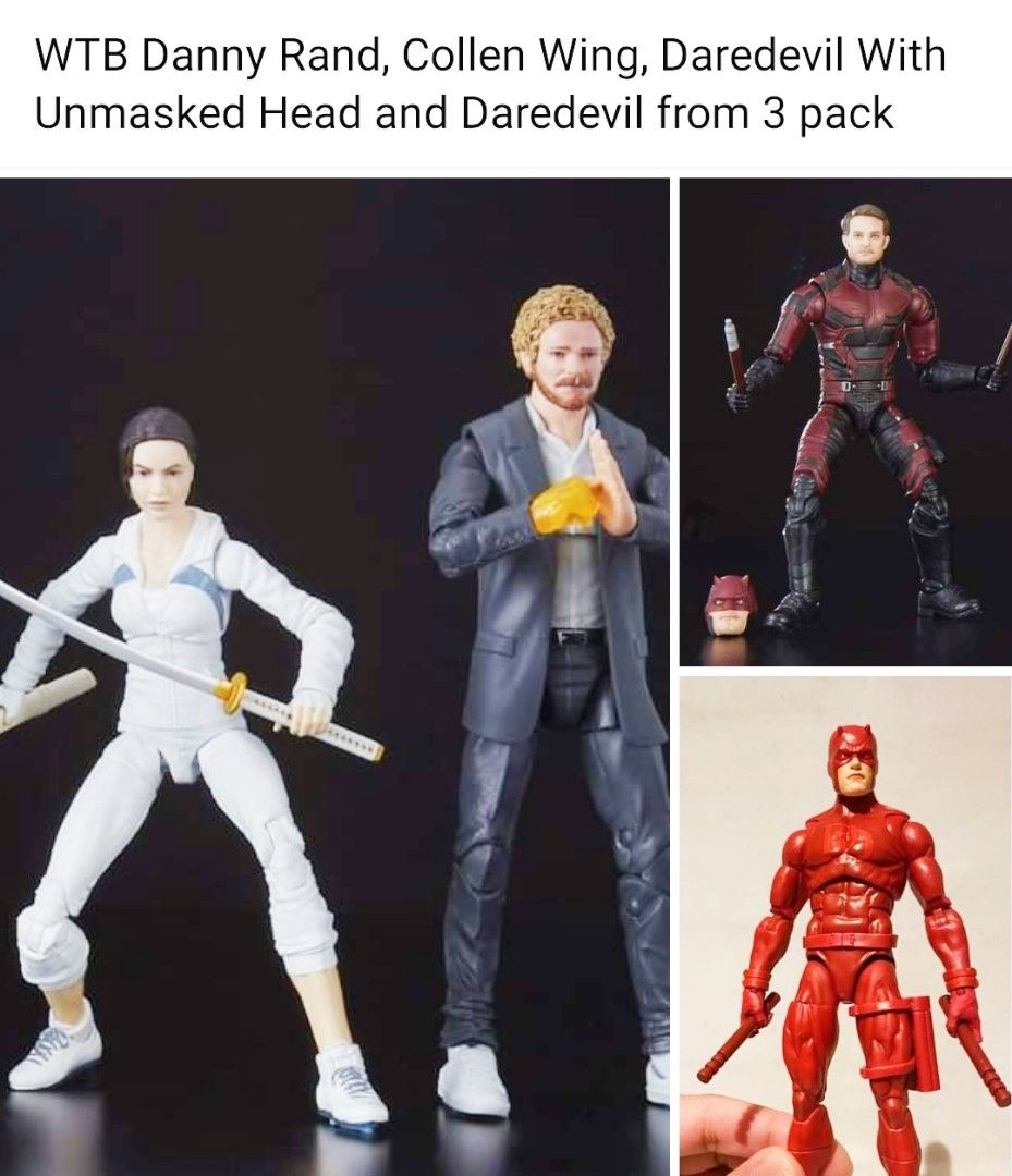 WTB Marvel legends Danny Rand Collen Wing Daredevil With Unmasked Head and Daredevil from 3 pack