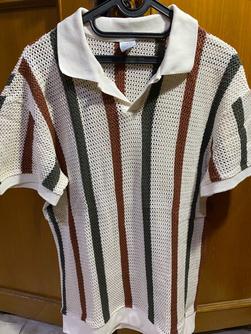 Zara Crochet Knit Polo Shirt size L 100 Original on Carousell