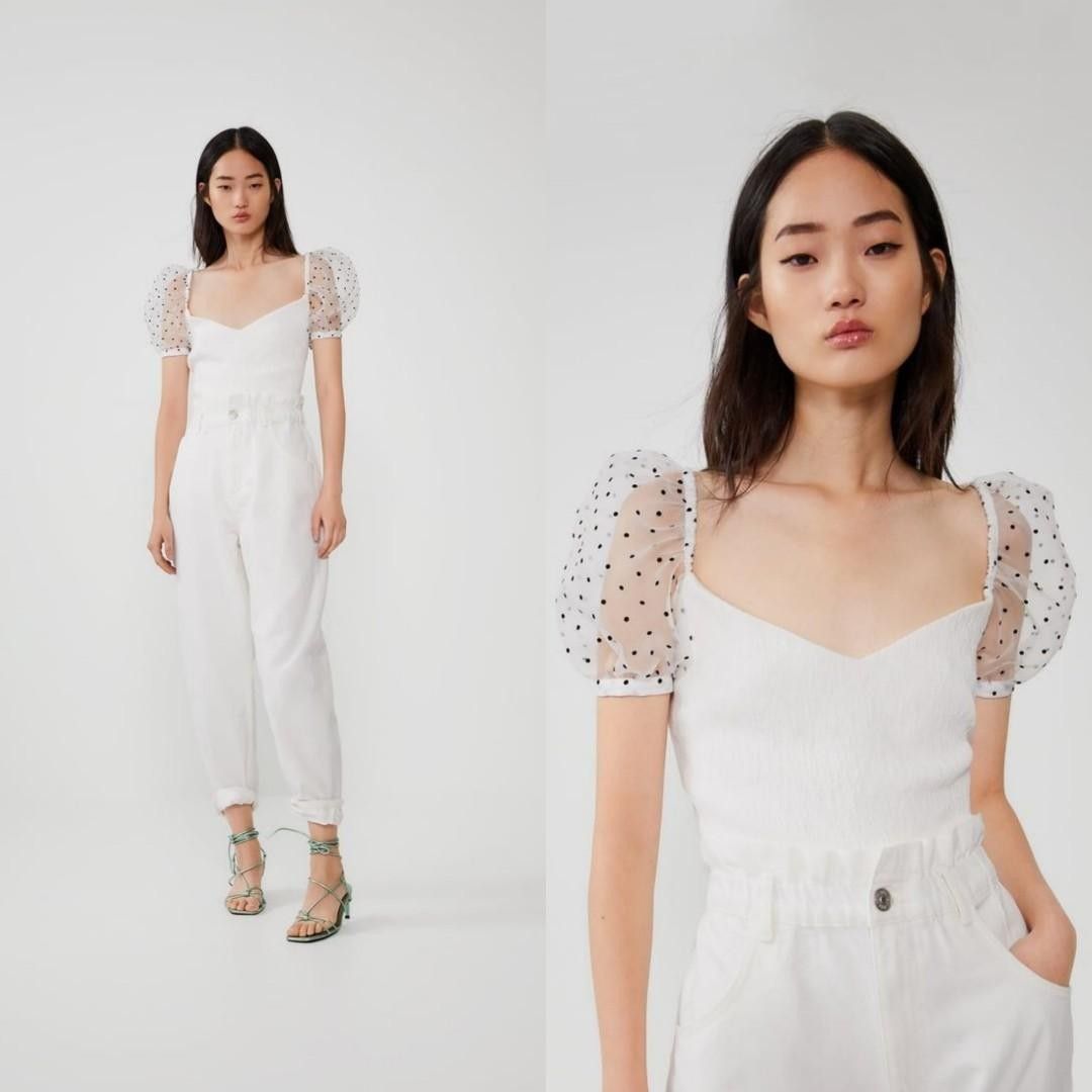 Zara Polka Dot Organza Sleeves Top Women s Fashion Tops Blouses on Carousell
